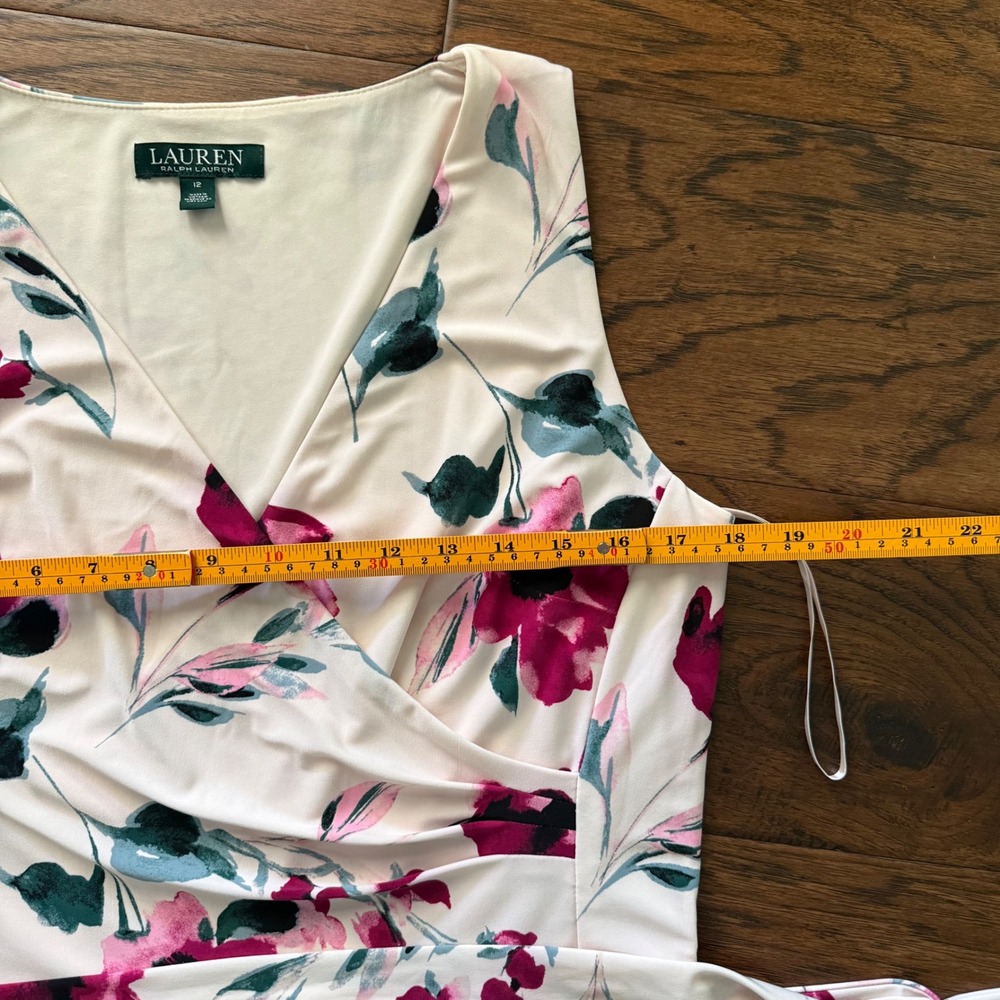 Lauren Ralph Lauren Floral Faux Wrap Dress Midi Derby Garden Party Rose Pink 12 - Picture 10 of 15